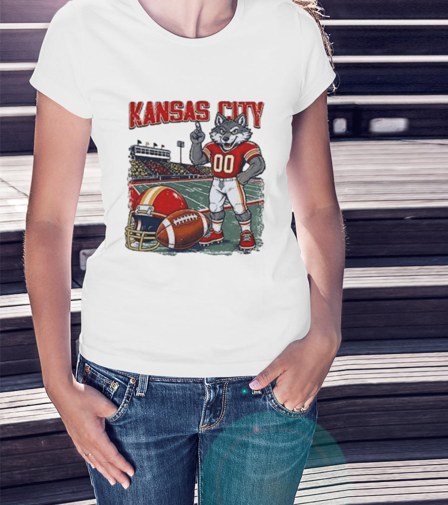 Kansas City Chiefs Wolf Mascot Football Stadium Scene T-Shirt