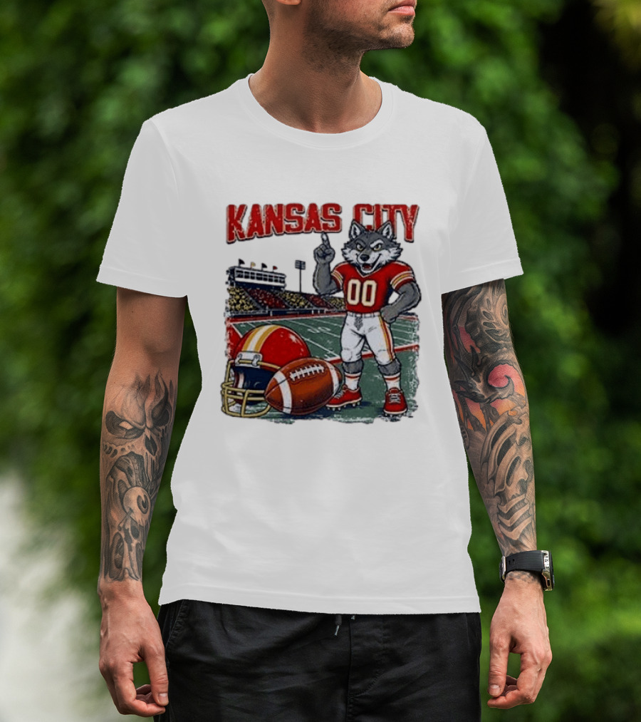Kansas City Chiefs Wolf Mascot Football Stadium Scene T-Shirt