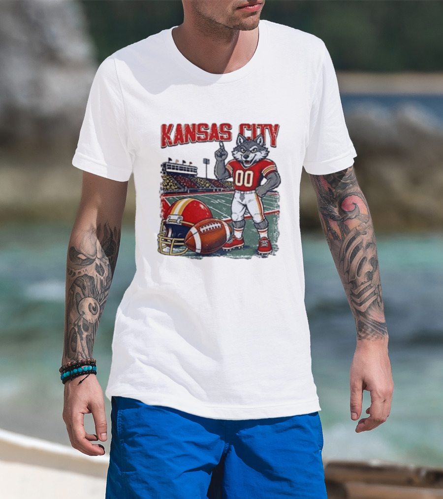 Kansas City Chiefs Wolf Mascot Football Stadium Scene T-Shirt
