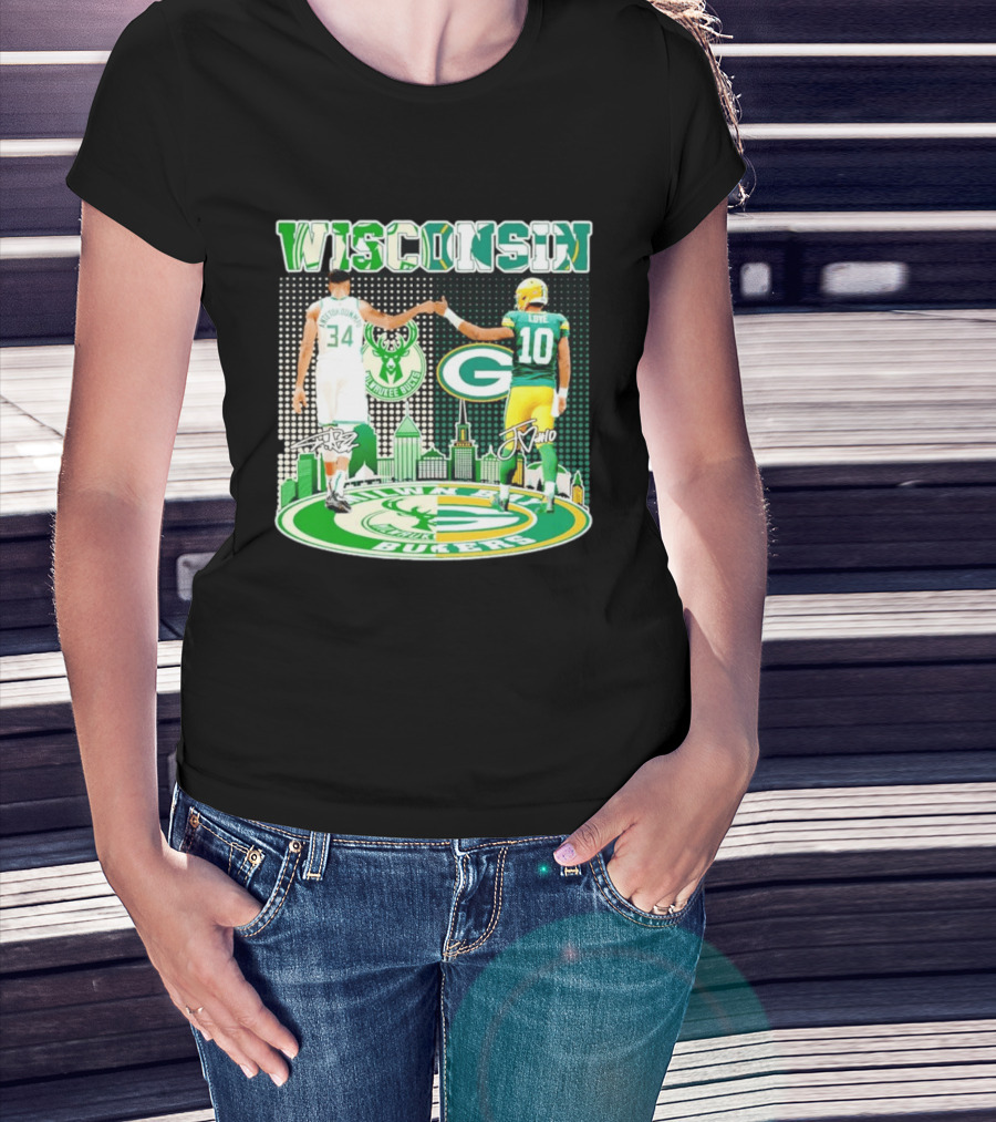 Wisconsin Milwaukee Bucks Giannis Antetokounmpo Green Bay Packers Jordan Love T-Shirt