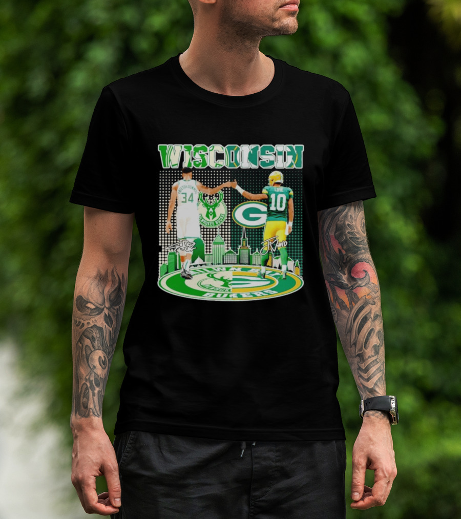 Wisconsin Milwaukee Bucks Giannis Antetokounmpo Green Bay Packers Jordan Love T-Shirt