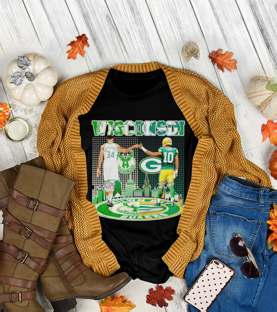 Wisconsin Milwaukee Bucks Giannis Antetokounmpo Green Bay Packers Jordan Love T-Shirt