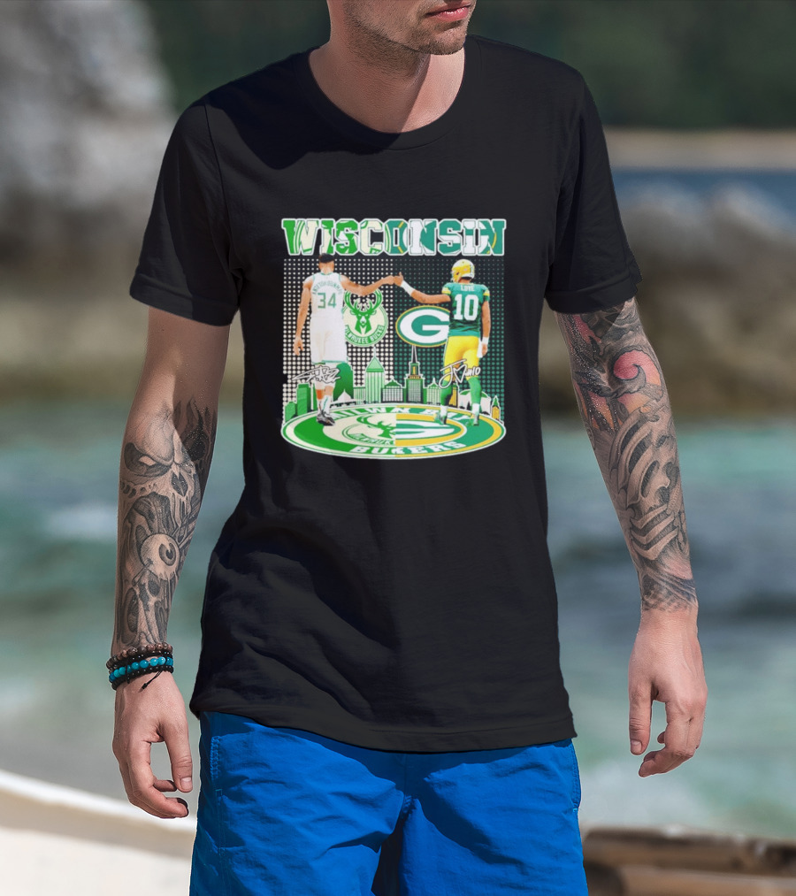 Wisconsin Milwaukee Bucks Giannis Antetokounmpo Green Bay Packers Jordan Love T-Shirt