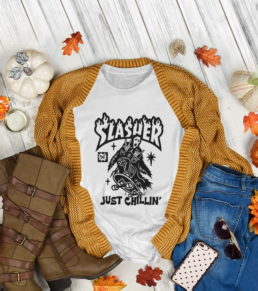 Slasher Just Chillin' Ghostface Skateboard Scream Horror T-Shirt