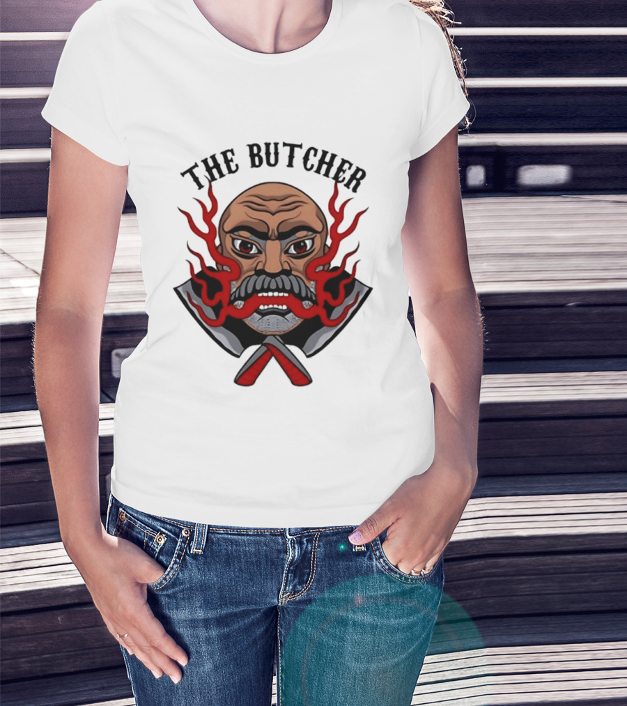 The Butcher AEW Professional Wrestling Skull Flames Axes T-Shirt