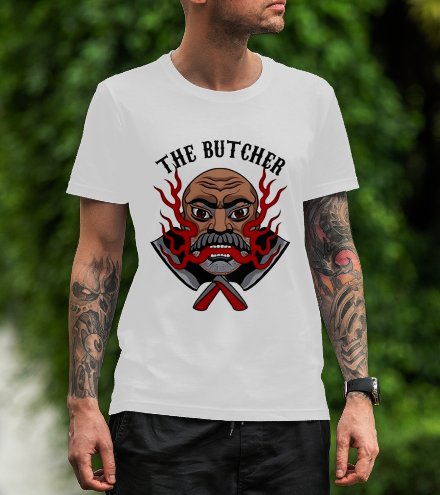 The Butcher AEW Professional Wrestling Skull Flames Axes T-Shirt