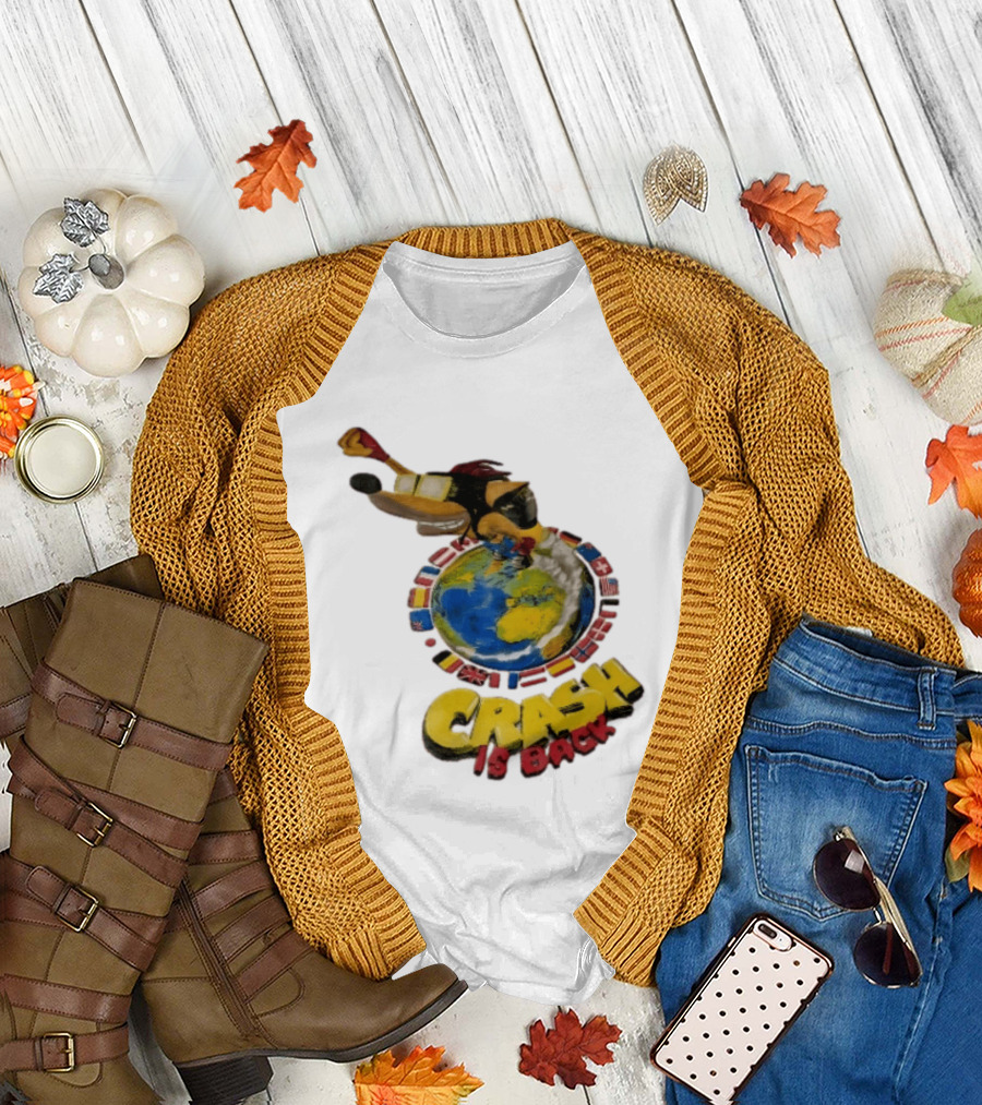 Crash Is Back Jetpack Adventure World Flags Globe Cartoon T-Shirt