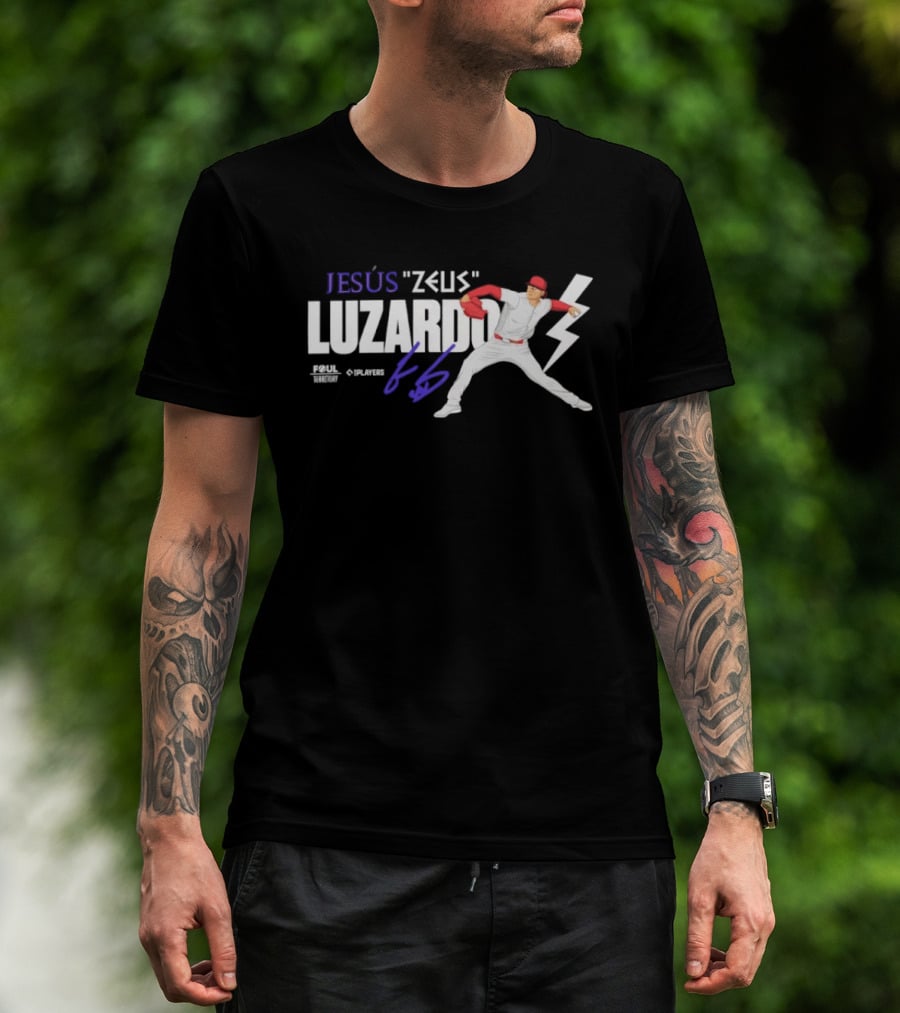 Jesús Zeus Luzardo Pitching Foul Territory 44 Lightning Bolt T-Shirt