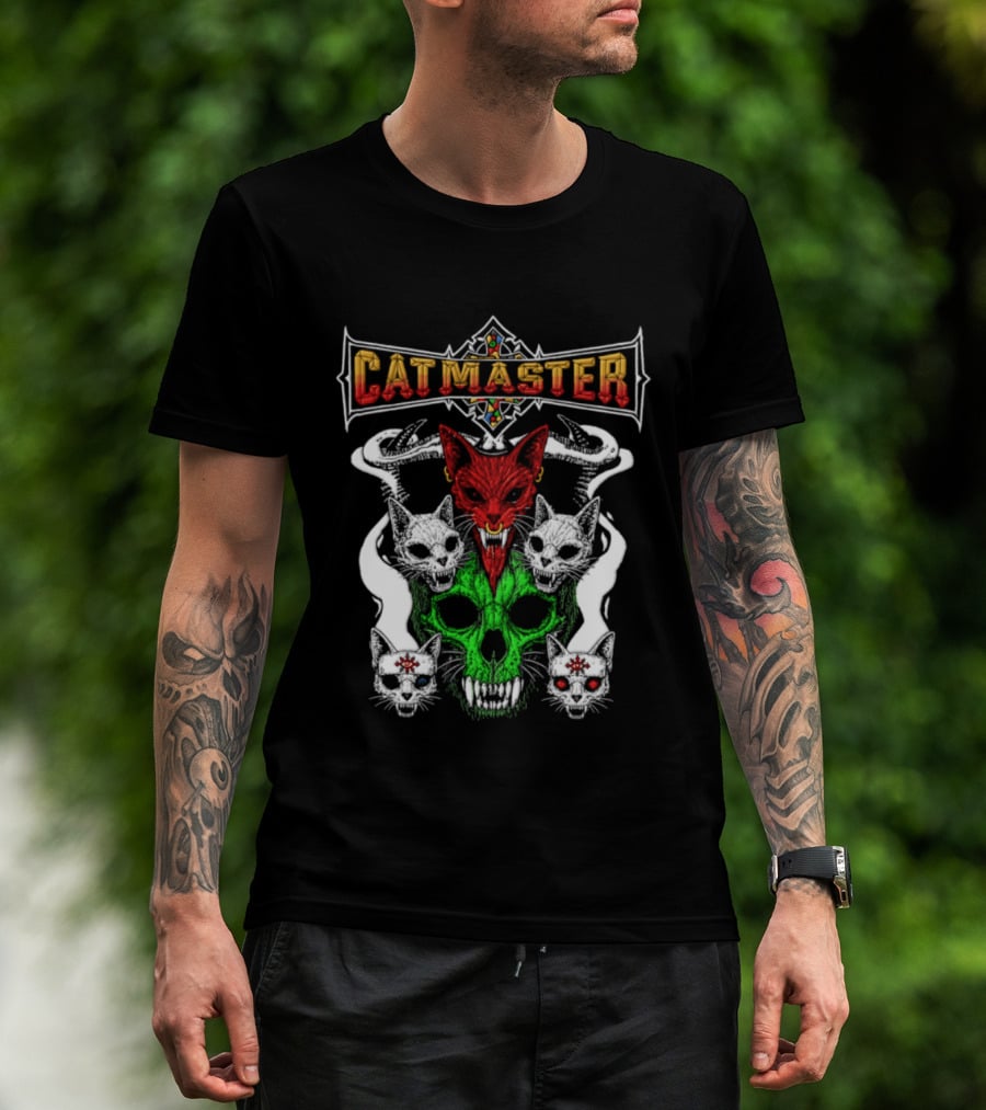Catmaster Occult Cat Skull Metal Gothic Supernatural Feline Skulls T-Shirt