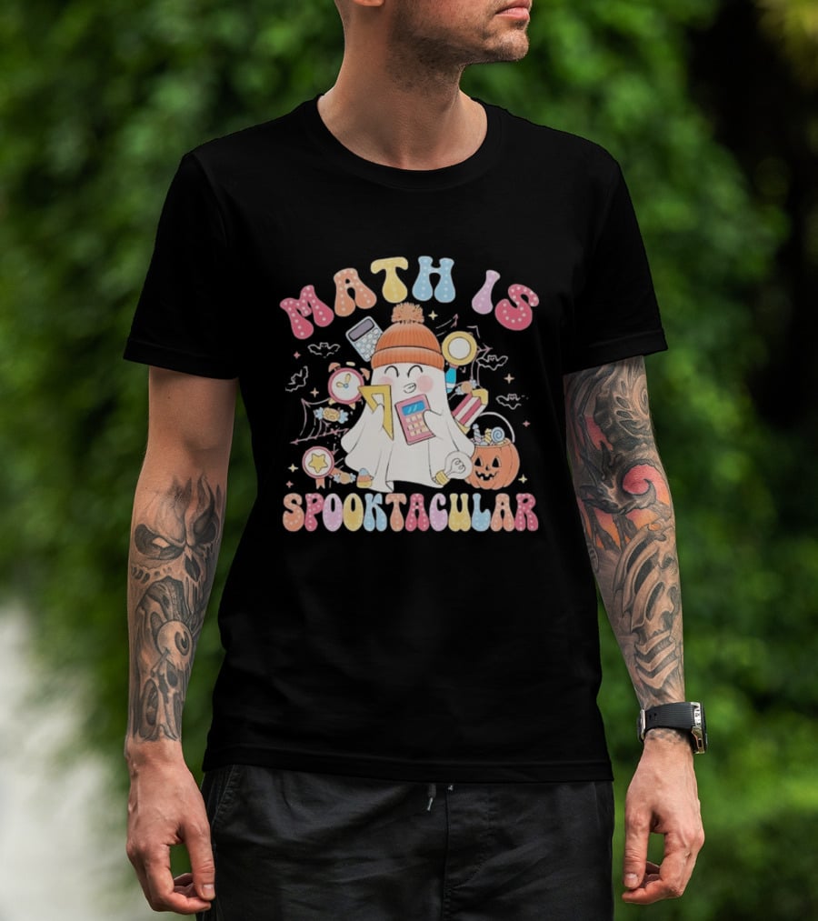 Math Is Spooktacular Ghost Halloween Teacher Kawaii Pumpkin Calculators T-Shirt