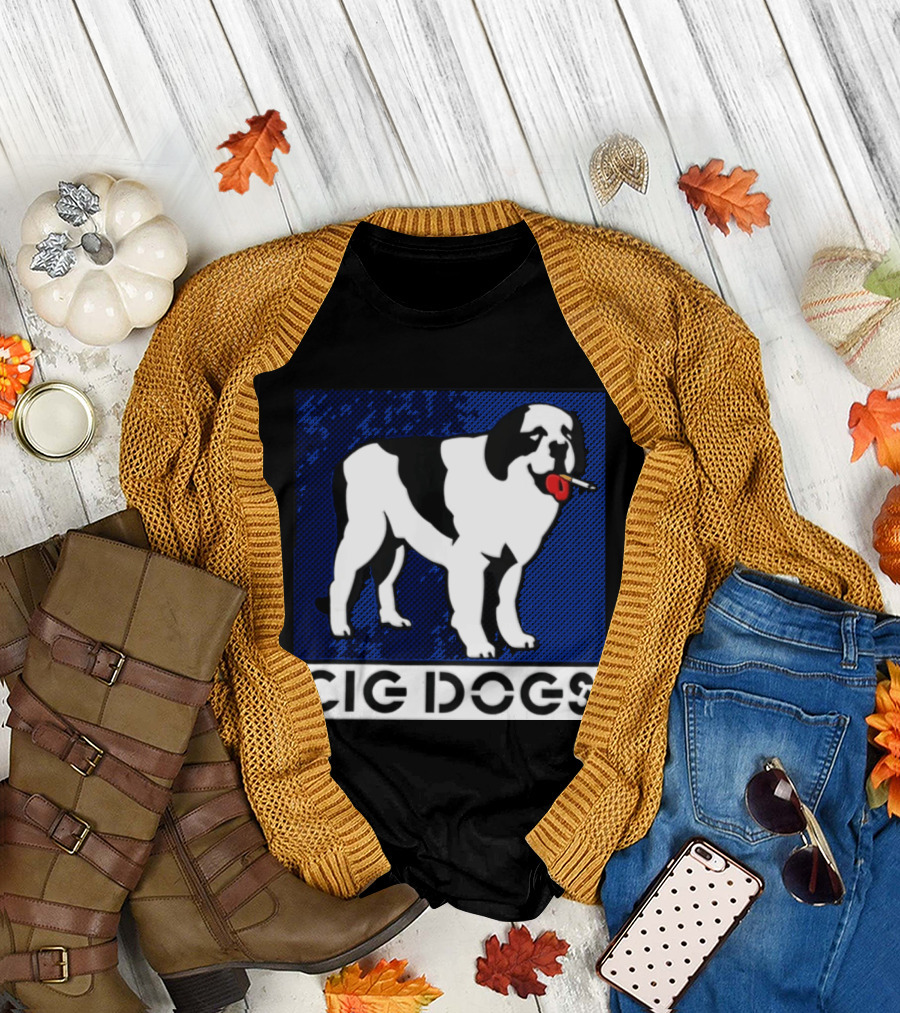 Cig Dogs Saint Bernard Smoking Cigarette Funny Canine T-Shirt
