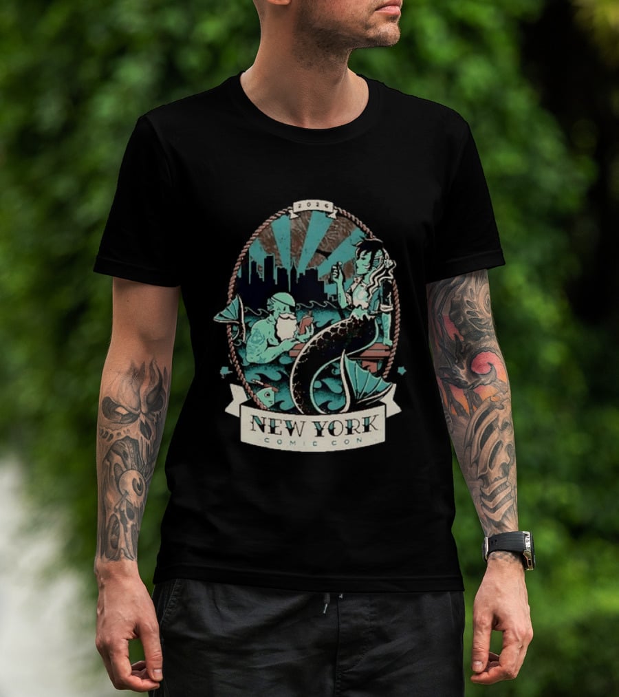 New York Comic Con 2026 Mermaid Merman City Skyline Ocean T-Shirt
