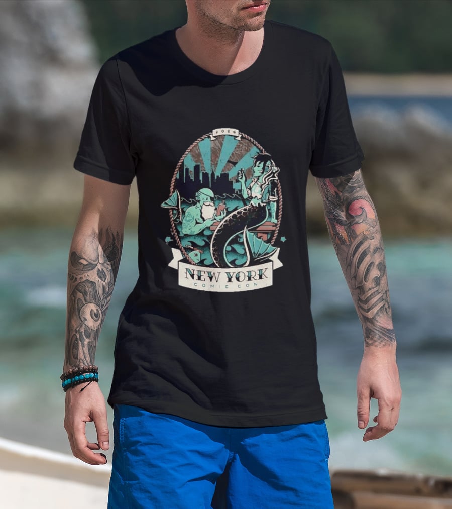 New York Comic Con 2026 Mermaid Merman City Skyline Ocean T-Shirt