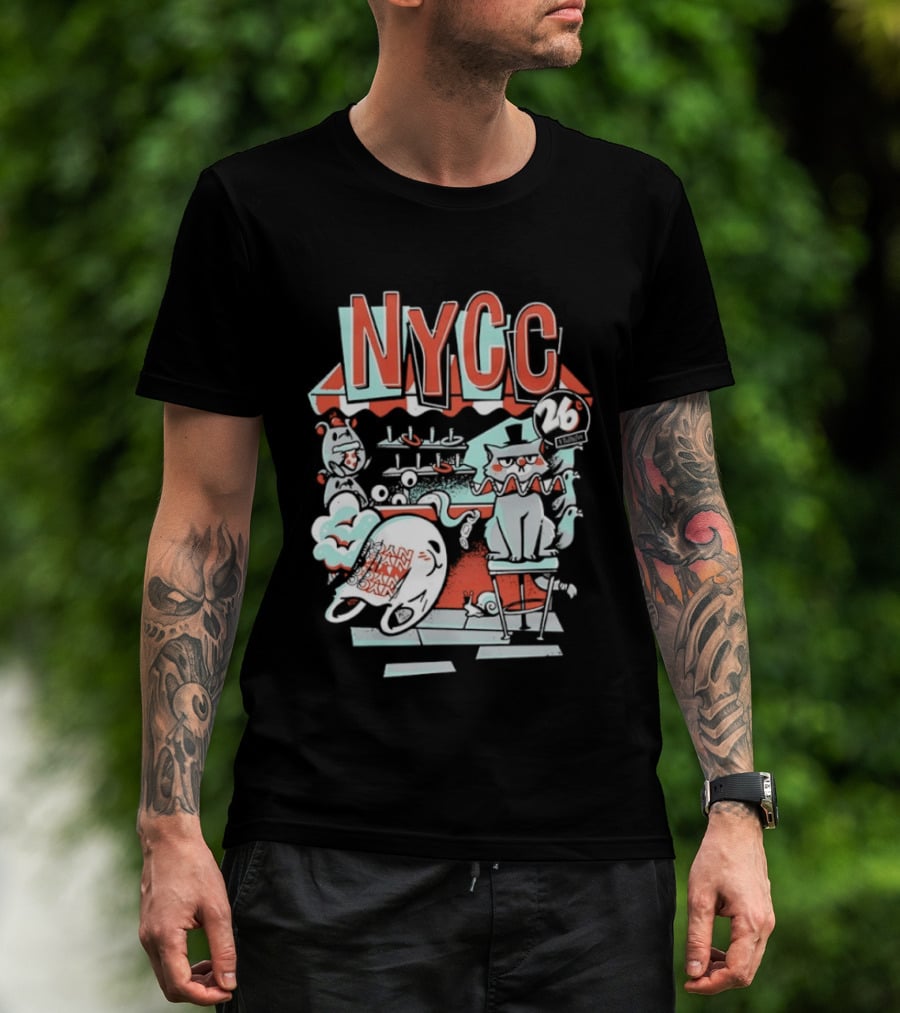 NYCC 26 Cent 1 Throw Carnival Cat Retro Style Comic Fairground Fun T-Shirt