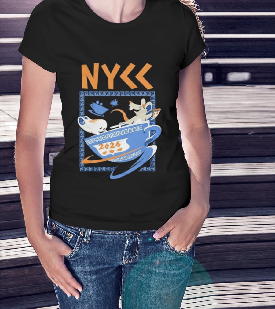 NYCC 2026 Pizza Rat Cup Greek Pattern Tea Event T-Shirt