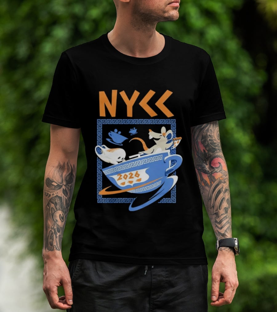 NYCC 2026 Pizza Rat Cup Greek Pattern Tea Event T-Shirt