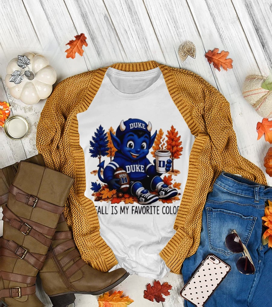 Duke Blue Devils Fall Is My Favorite Color Football Coffee Autumn Leaves T-Shirt