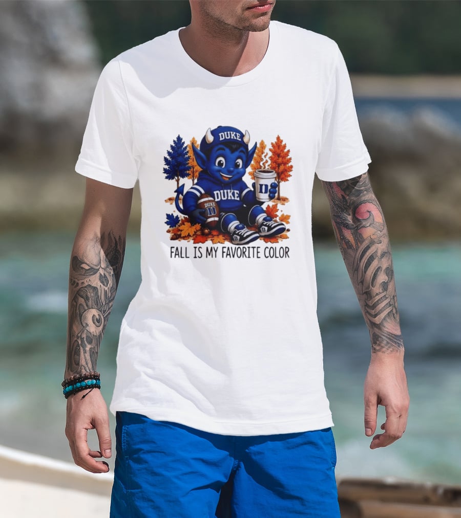 Duke Blue Devils Fall Is My Favorite Color Football Coffee Autumn Leaves T-Shirt
