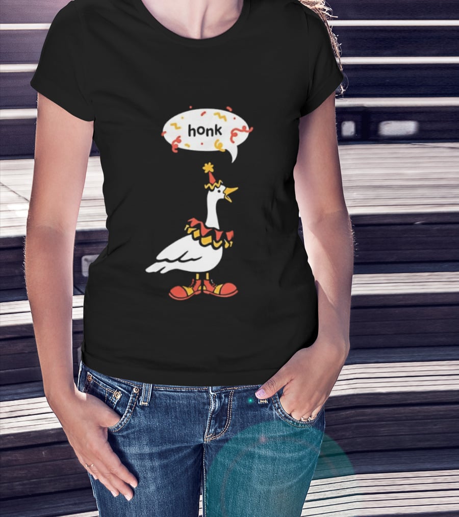 Honk Clown Goose Circus Costume With Confetti Speech Bubble T-Shirt