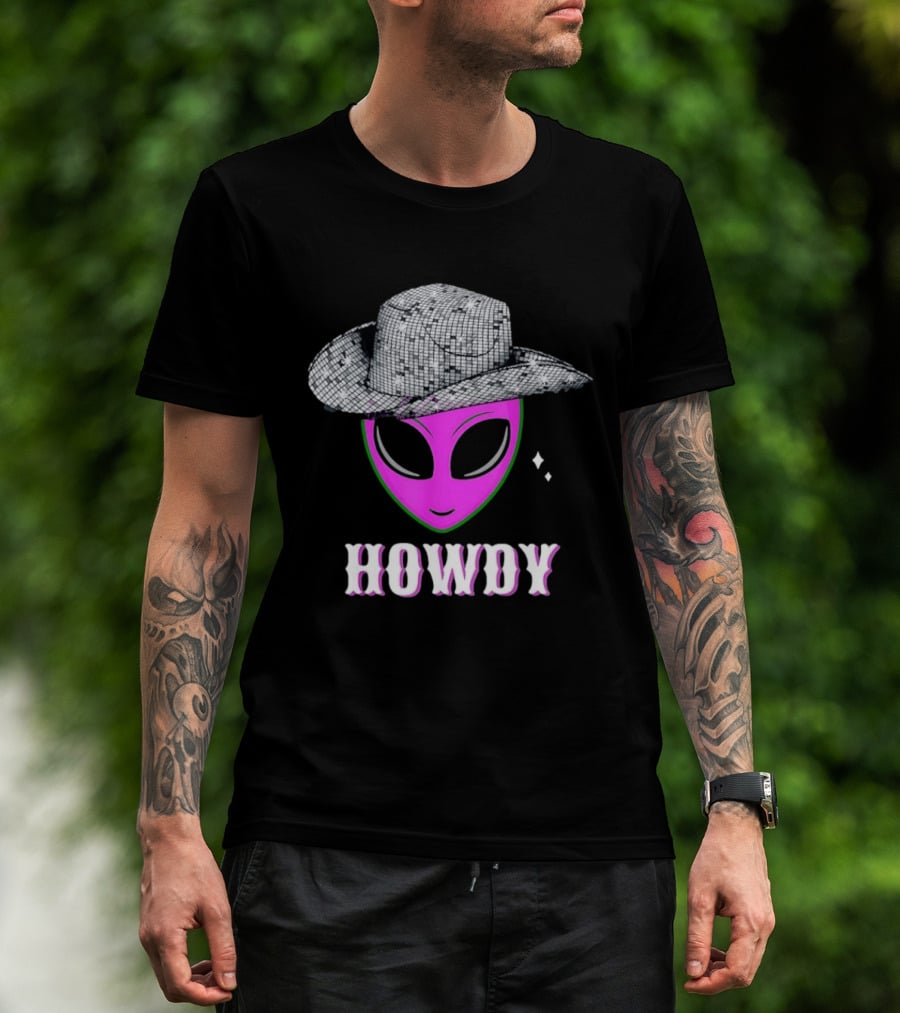 Howdy Alien Disco Cowboy Hat Western T-Shirt