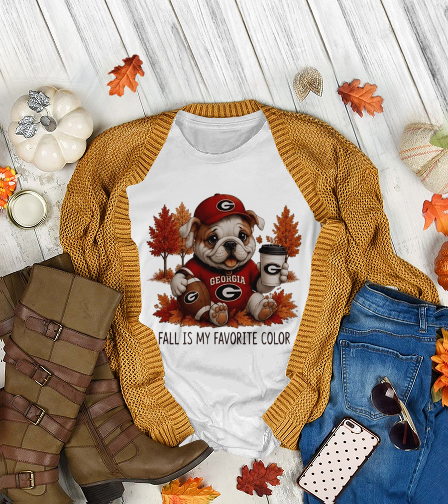 Georgia Bulldogs Fall Is My Favorite Color Football Bulldog Autumn T-Shirt