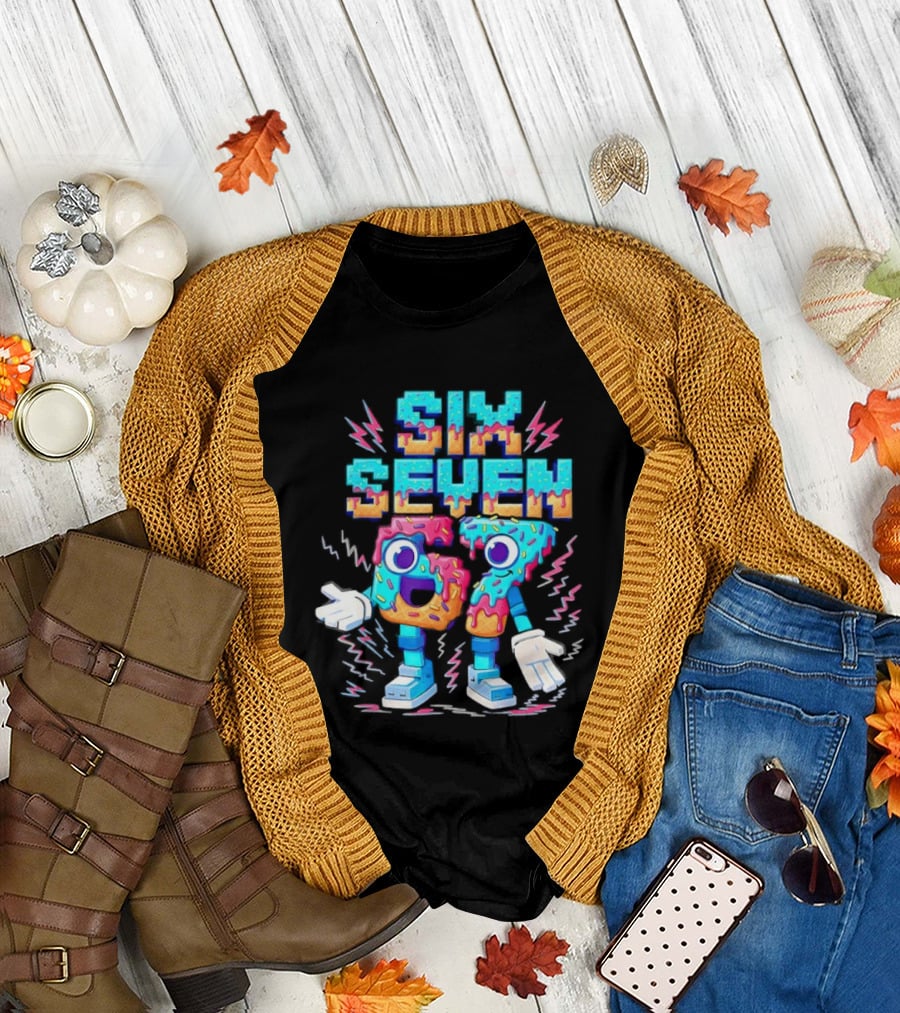 Six Seven Donut Cartoon Sprinkles With Colorful Numbers And Playful T-Shirt