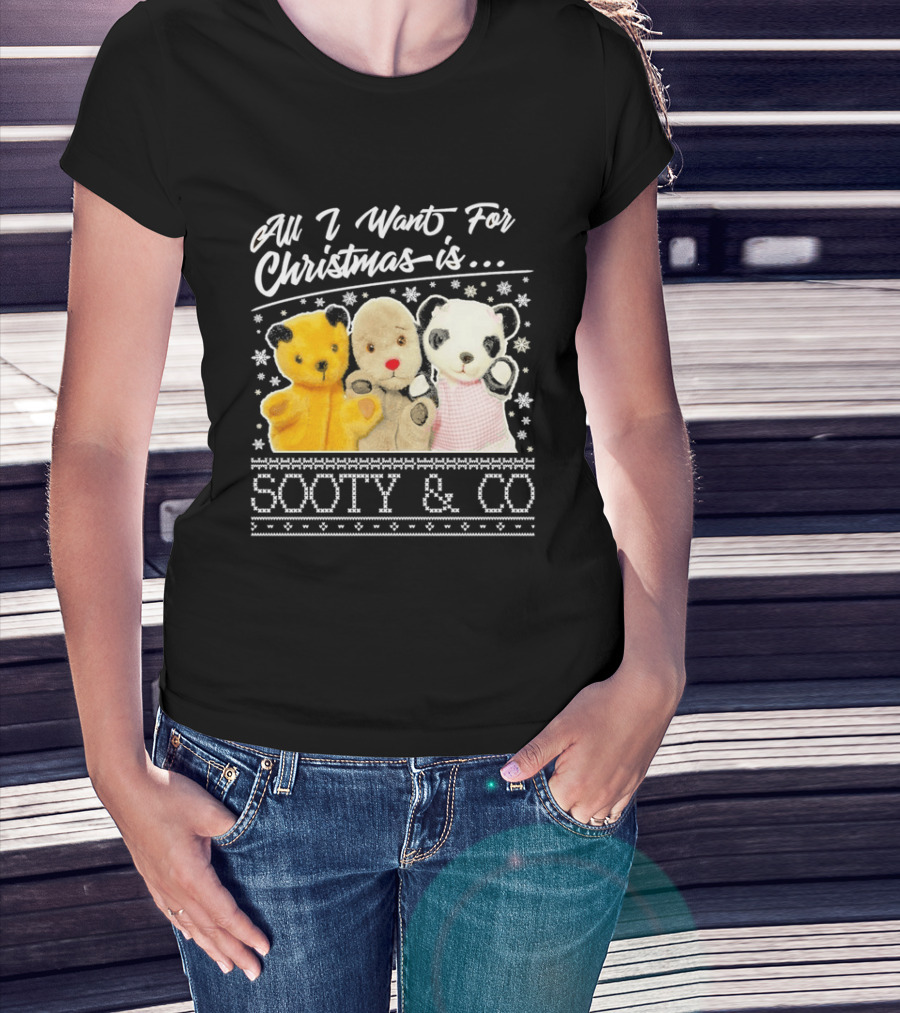 All I Want For Christmas Is Sooty And Co Vintage Stuffed Characters T-Shirt