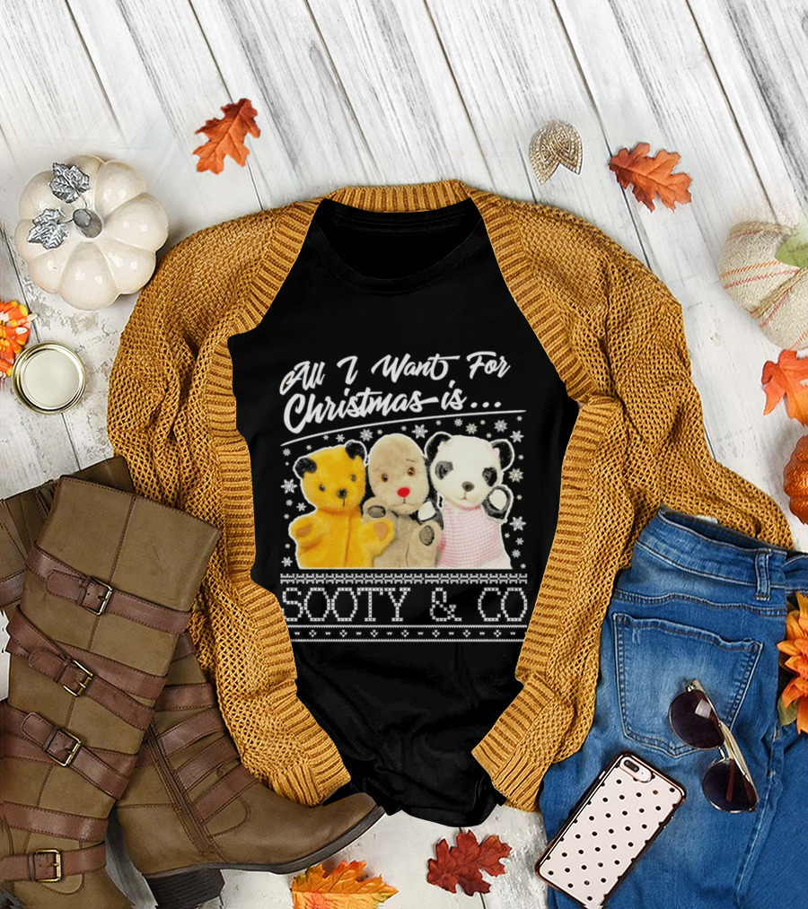 All I Want For Christmas Is Sooty And Co Vintage Stuffed Characters T-Shirt