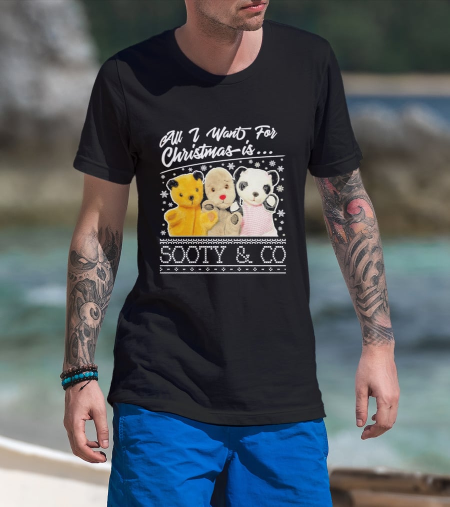 All I Want For Christmas Is Sooty And Co Vintage Stuffed Characters T-Shirt