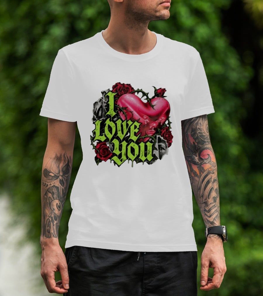 I Love You Gothic Heart Roses T-Shirt