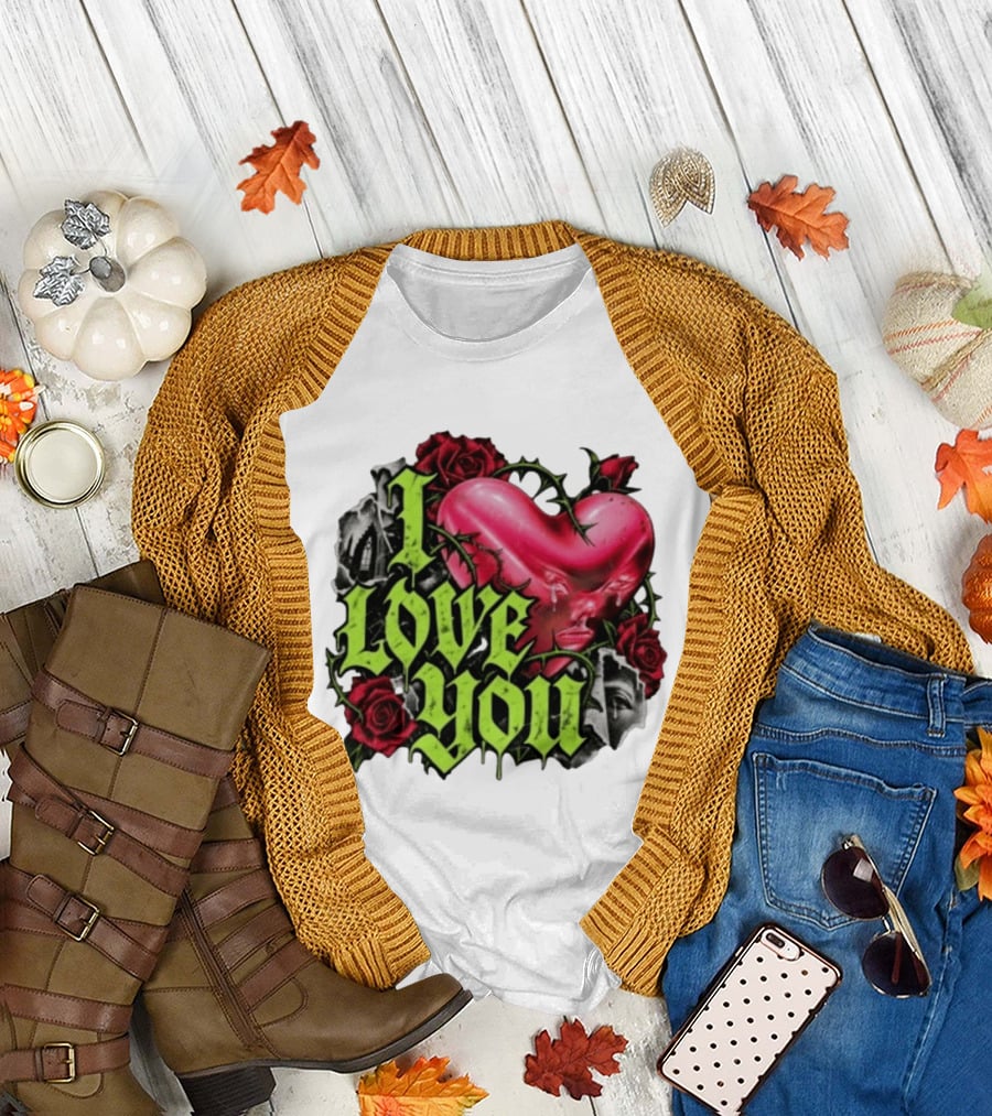 I Love You Gothic Heart Roses T-Shirt
