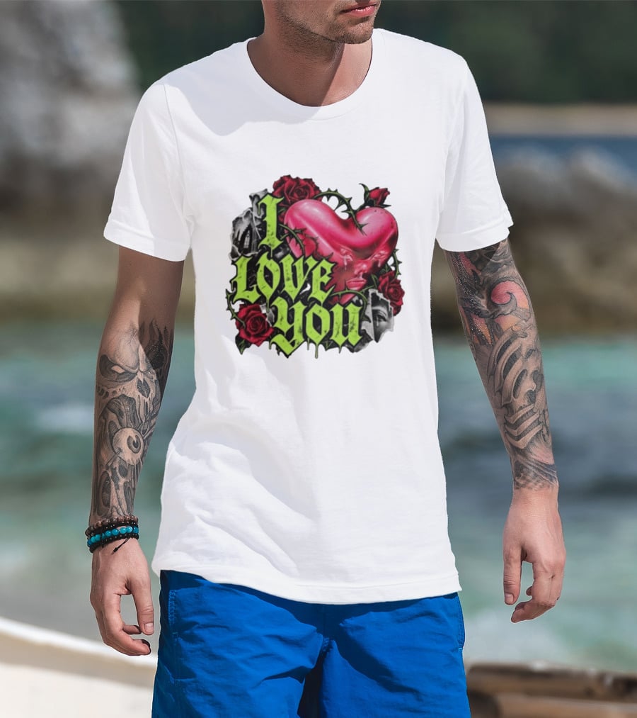 I Love You Gothic Heart Roses T-Shirt