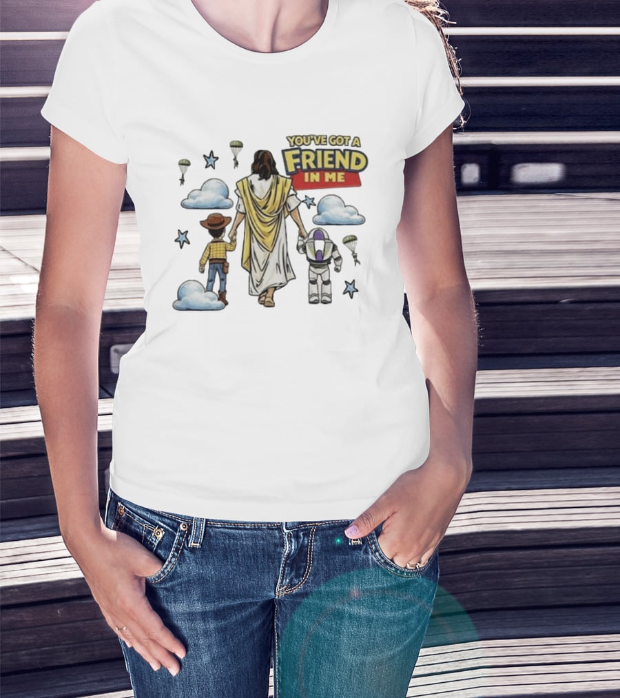 You've Got A Friend In Me Jesus Woody Buzz Lightyear Parachutes Clouds Stars T-Shirt