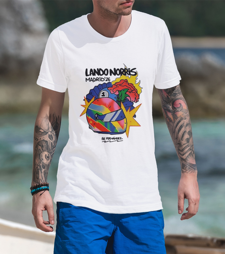 Lando Norris Madrid '26 Helmet Vibrant Art Explosion T-Shirt