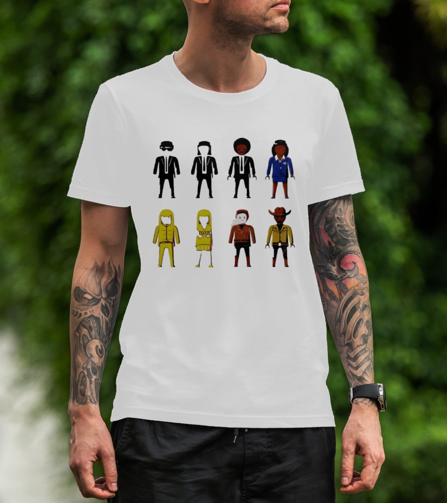 Tarantino Movie Characters Playful Figurine Lineup T-Shirt