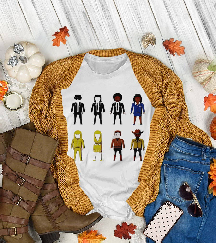 Tarantino Movie Characters Playful Figurine Lineup T-Shirt