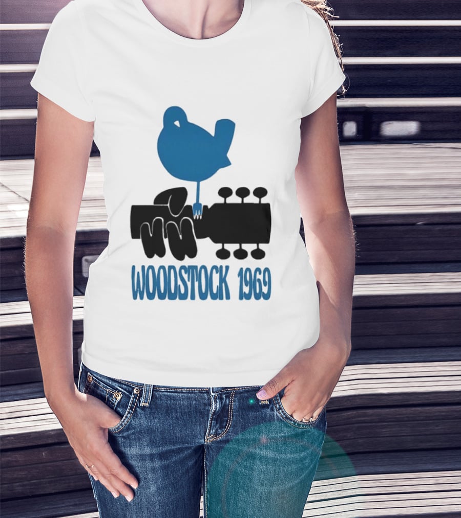 Woodstock 1969 Music Festival Bird On Guitar Neck T-Shirt