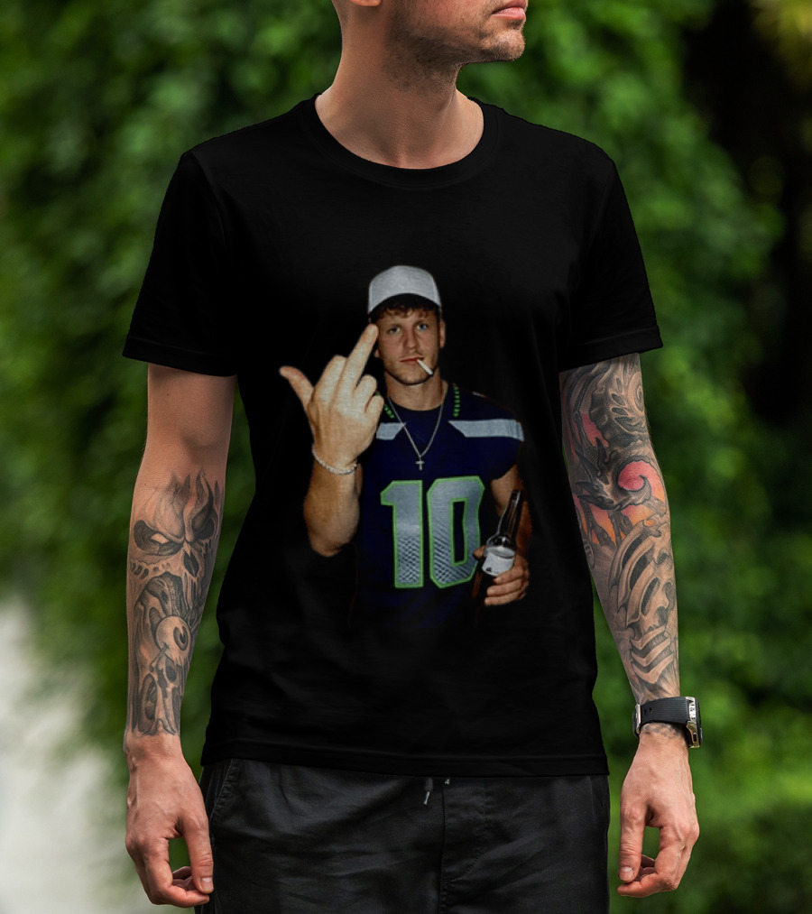 Seattle Seahawks Cooper Kupp Smoking Beer Gesture Iconic Football T-Shirt