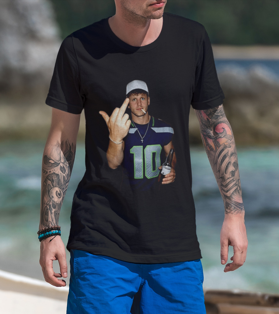 Seattle Seahawks Cooper Kupp Smoking Beer Gesture Iconic Football T-Shirt