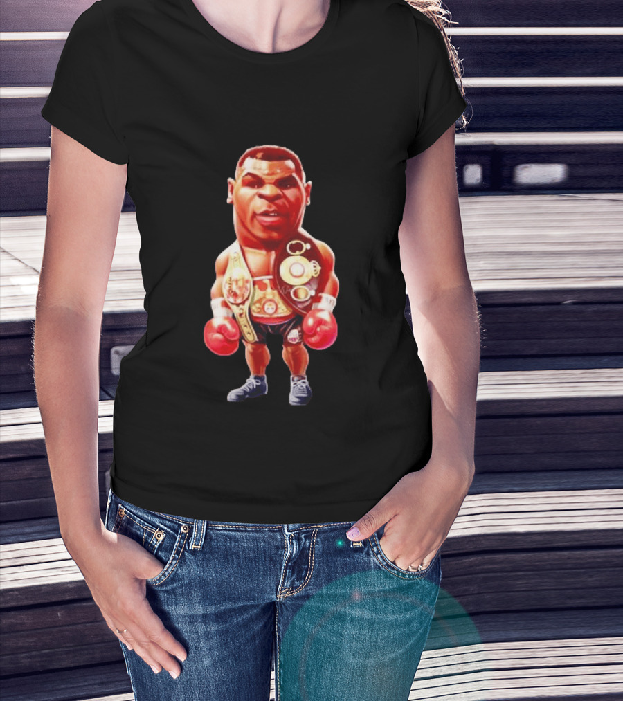 Mike Tyson Cartoon Boxing Champion With Championship Belts And Gloves T-Shirt