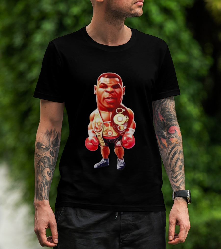Mike Tyson Cartoon Boxing Champion With Championship Belts And Gloves T-Shirt