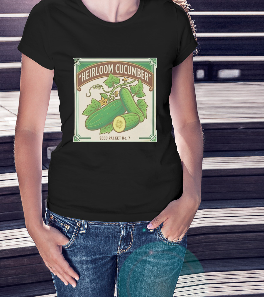 Heirloom Cucumber Seed Packet No 7 Vintage Gardening Iconic Green T-Shirt