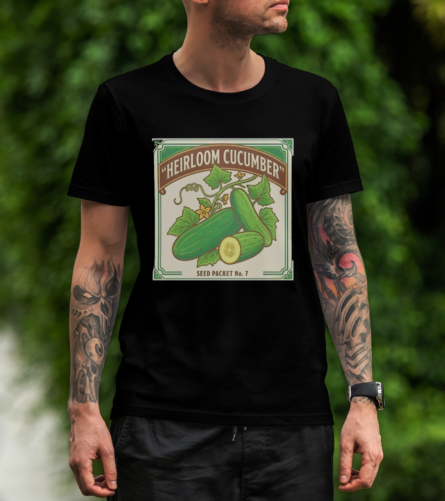 Heirloom Cucumber Seed Packet No 7 Vintage Gardening Iconic Green T-Shirt