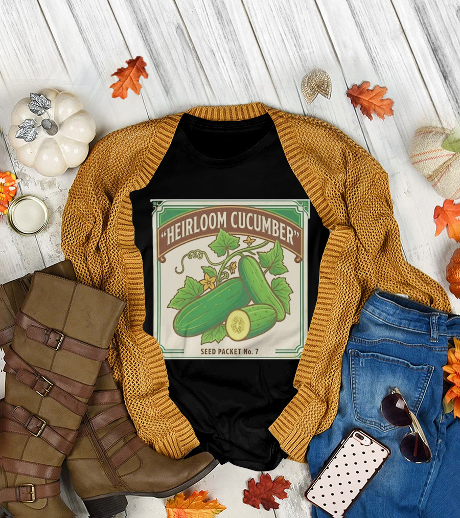 Heirloom Cucumber Seed Packet No 7 Vintage Gardening Iconic Green T-Shirt