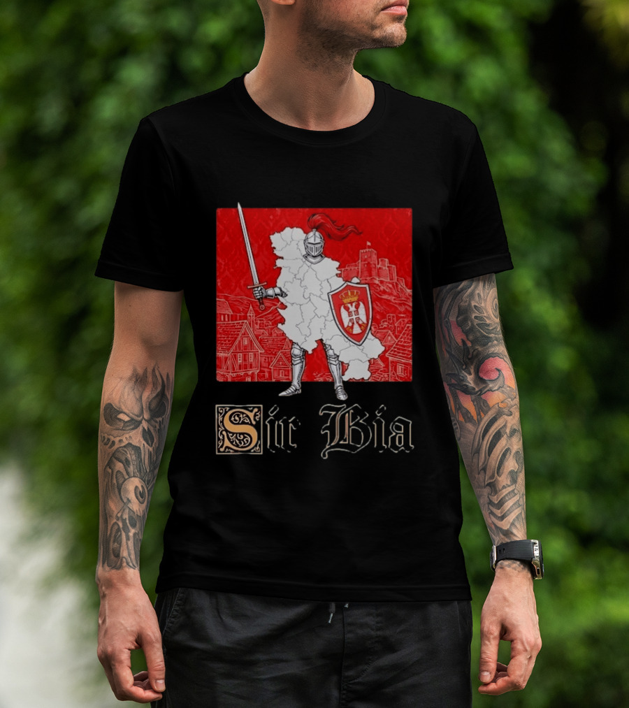 Sir Bia Knight Of Serbia Map Serbian Pride Shield Armor Heritage T-Shirt