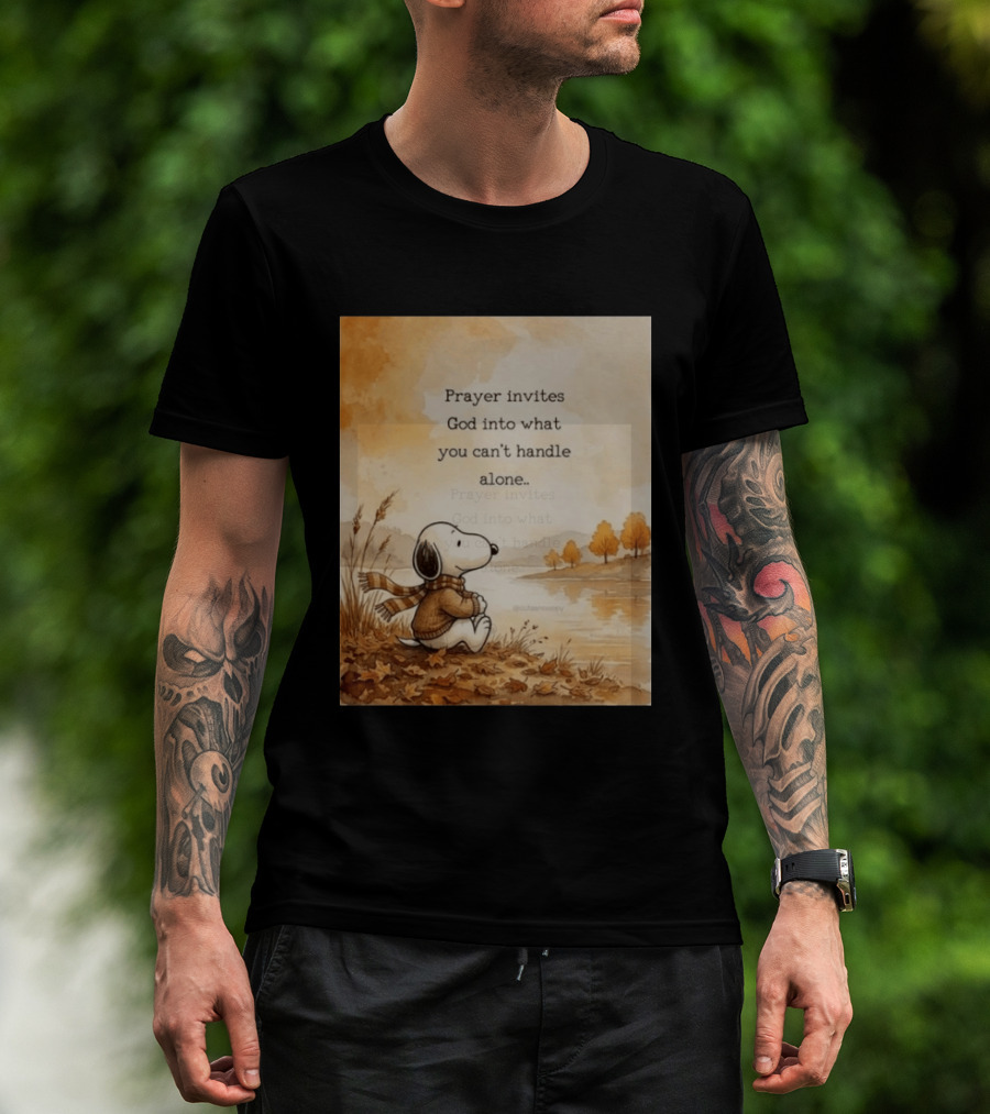 Snoopy Prayer Invites God Into What You Can't Handle Alone Autumn Scene T-Shirt