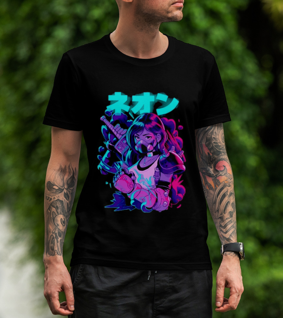 Neon Cyberpunk Anime Warrior Girl Futuristic Vaporwave Aesthetic T-Shirt