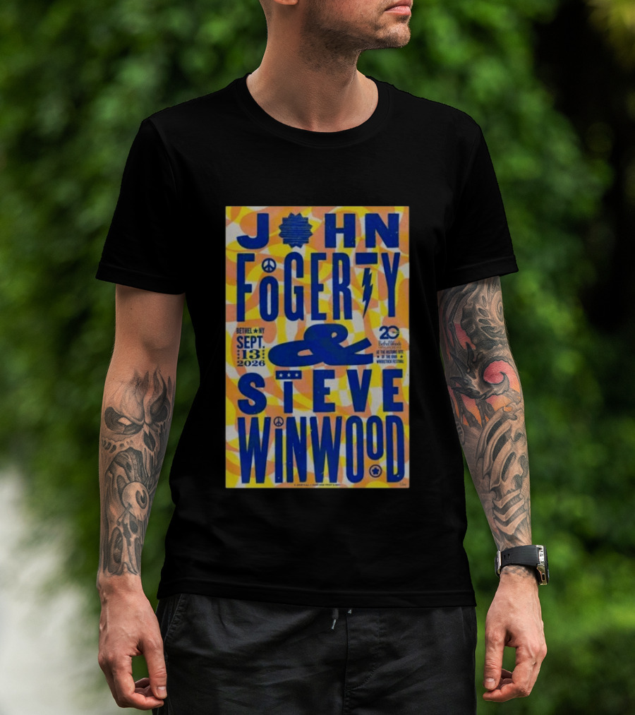 John Fogerty Steve Winwood Concert September 13 2026 Bethel NY Bethel Woods 20th Woodstock Festival T-Shirt