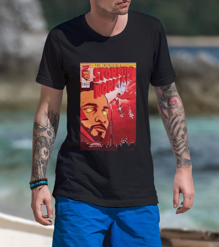 The Incredible Stormin Norman Comic Book Flying Superhero Cityscape 25 Cent Issue 24 T-Shirt