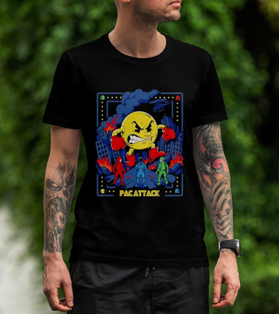 Pac Attack City Destruction Video Game Icon Battle Scene T-Shirt